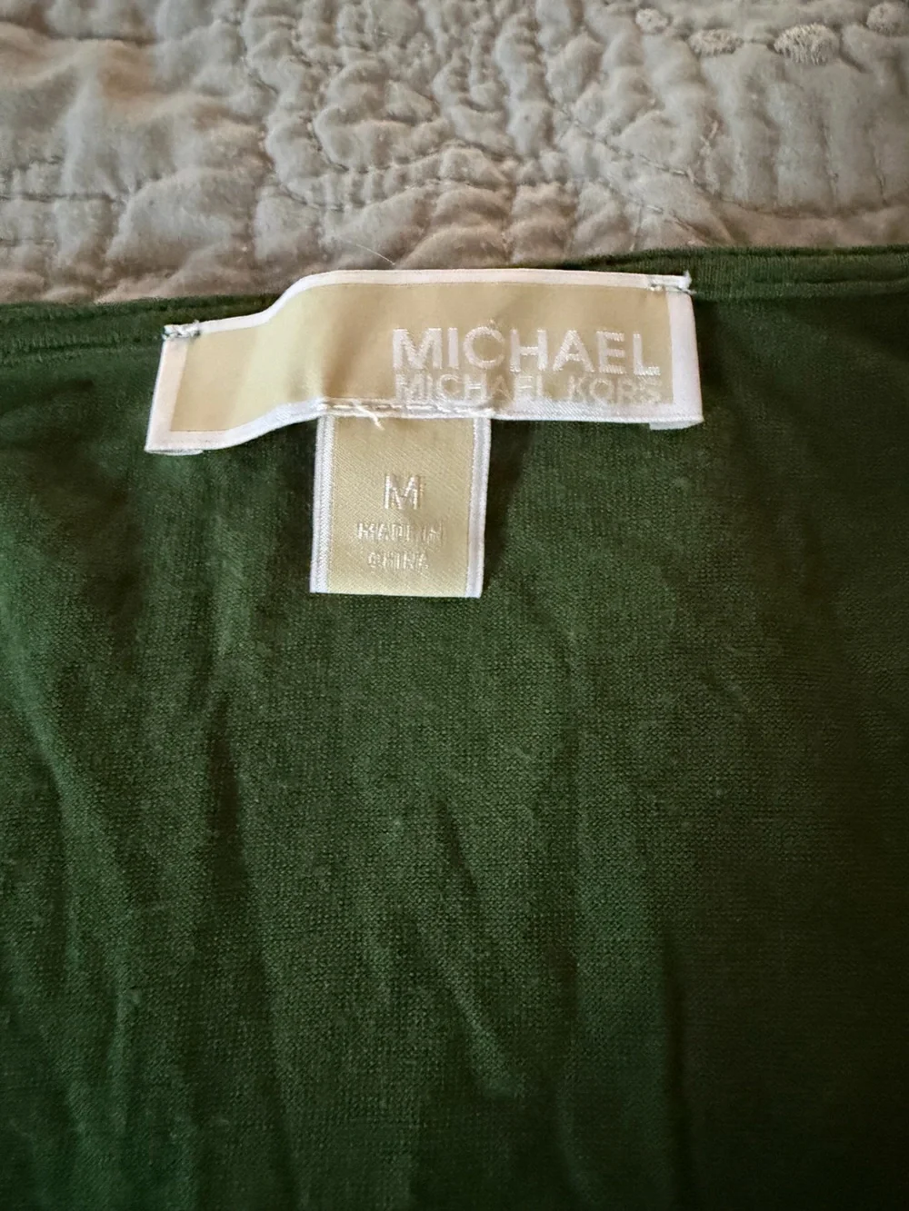 Michael Kors  V-Neck Layered Hem Top in Forest Green